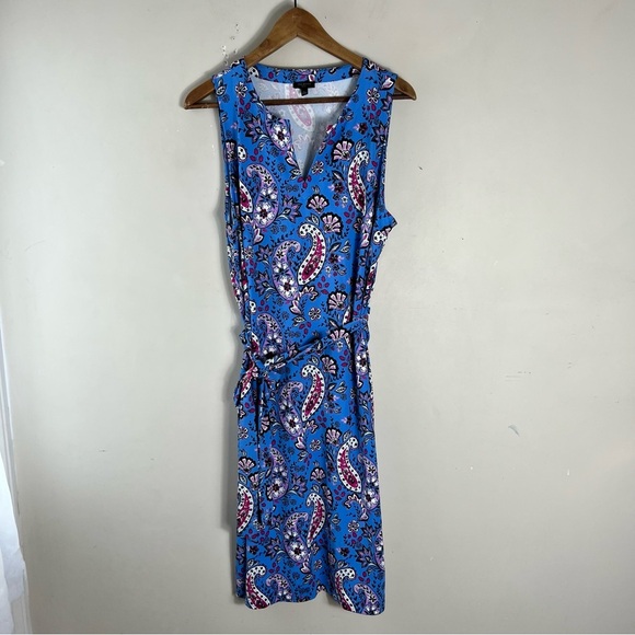 Talbots Seaside Paisley Tie waist Sleeveless Blue Jersey Midi Dress Size XLP - Picture 5 of 13